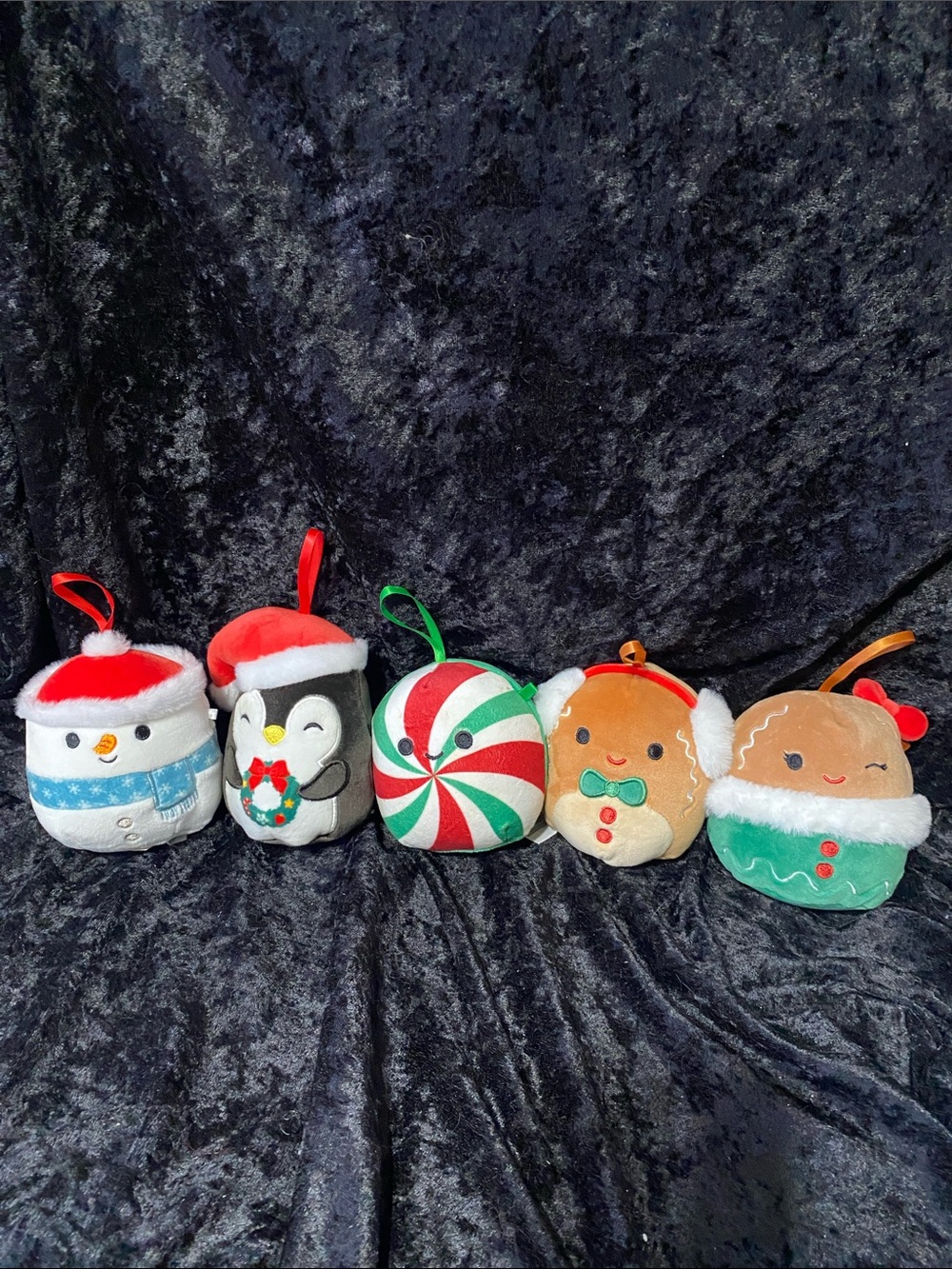Squishmallows Holiday Plush Ornaments in Red, Green, White, Brown